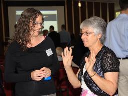 Karen Fox, Edna Kauffman at online launch of Vol 18 of the Australian Dictionary of Biography, 2012