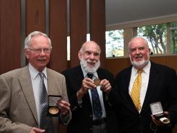 Michael Roe, Geoffrey Bolton, John Lack with their ADB Medals, 2012