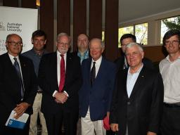 L-R Selwyn Cornish, Nick Brown, Gareth Evans, Adam Henry, Jeremy Hearder, David Lee, David Horner, Sam Furphy at launch of Seven Dwarfs and the Age of the Mandarins, 2015 