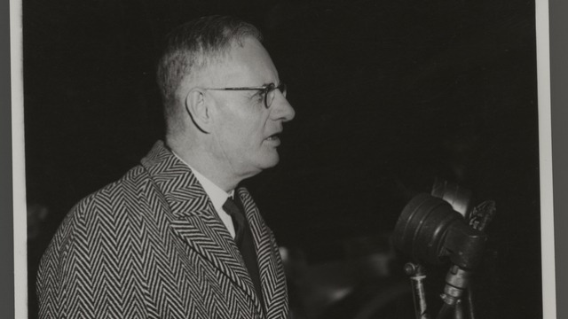 The Right Honourable Mr John Curtin, Australian Prime Minister, broadcasts on his arrival in England for Dominion talks, May 1944.