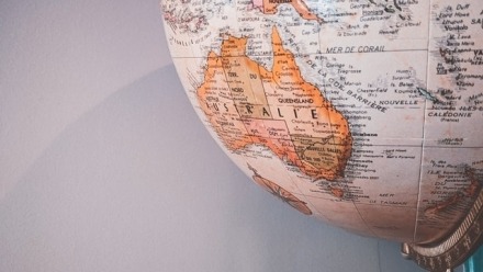 An image of a world globe centred on Australia